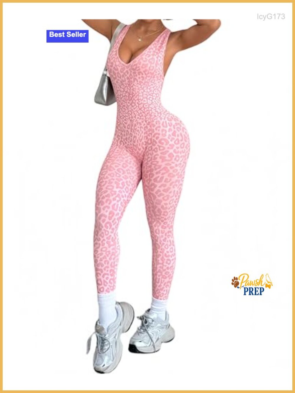 Leopard Print One-Piece Workout Jumpsuit for Women, Yoga Unitard